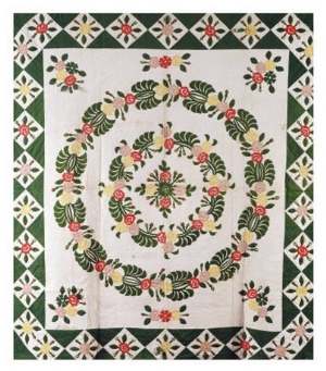 A Pieced and Appliqued Cotton Quilted Coverlet, South Carolina, Mid 19th Century
