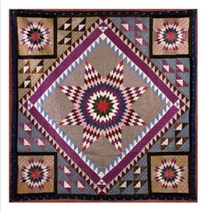 A Rising Star Design Coverlet, Probably Philadelphia, Pieced and Quilted Silk, 1880, 1890