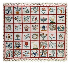 Appliqued Cotton Quilt Coverlet, Probably New York, Dated January 15th, 1859