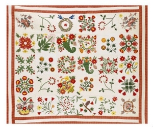 Pieced, Appliqued and Trapunto Cotton Quilted Coverlet Made for Mary Wilkins, Baltimore, Dated 1846