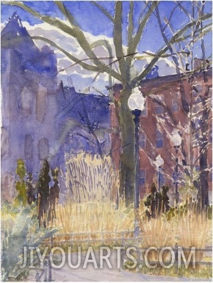 Watercolor Painting of a Park Scene