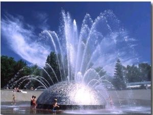 Children Play in the International Fountain of Seattle Center, Seattle, Washington, USA