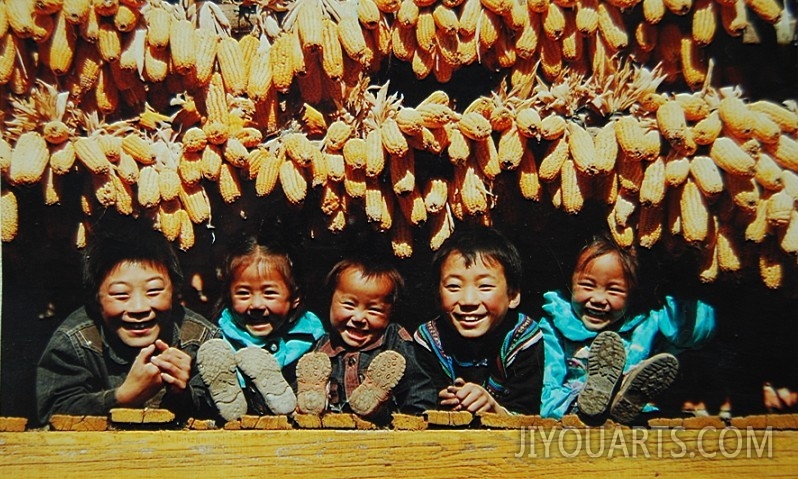 Chinese children with corn