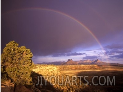 Rainbow from Gooseberry Mesa looking to Smithsonian Butte, near Virgin, Utah, USA