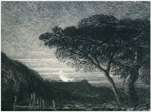 The Lonely Tower, from Il Penseroso, Night Sky with Moon Setting on the Horizon, 19th Century