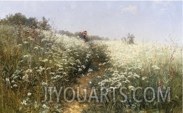A Lady with a Parasol in a Meadow with Cow Parsley, 1881