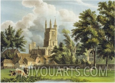 Winchester College from the Meadow, History of Winchester College, Engraved by Stadler