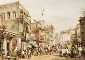 A Busy Street Scene in India, 1858