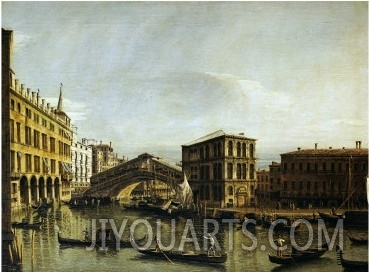 The Grand Canal, Venice with the Fondaco Dei Tedeschi, the Rialto Bridge