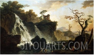 Fishermen by a Waterfall in a Classical Landscape