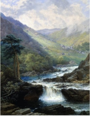 Romantic Landscape with Waterfall