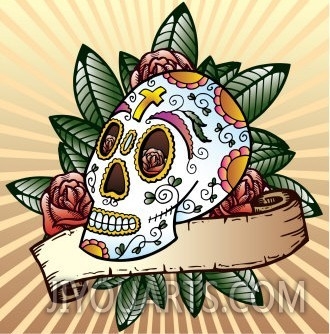 Day Of The Dead Festival Skull Tattoo Illustration