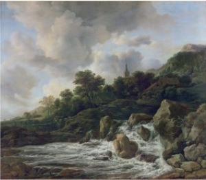 Waterfall Near a Village, c.1665 70