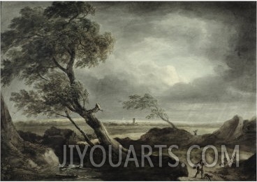 Landscape with Village  Stormy Effect