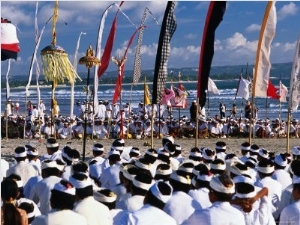 Melasti Ceremony on Kuta Beach Celebrating Balinese New Year