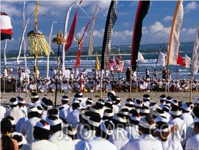 Melasti Ceremony on Kuta Beach Celebrating Balinese New Year
