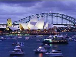 Opera House and Sydney Harbour Bridge with Crowded Harbour on New Years Eve, Sydney, Australia
