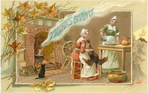 Thanksgiving Scene in Pilgrim Kitchen