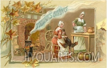 Thanksgiving Scene in Pilgrim Kitchen