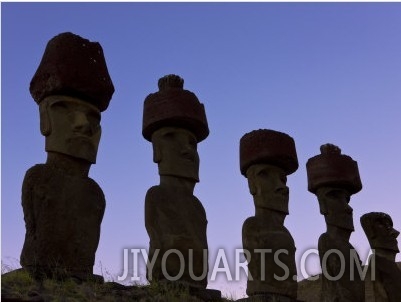 Rapa Nui, Easter Island, Anakena Beach, Monolithic Stone Moai Statues of Ahu Nau Nau, Chile