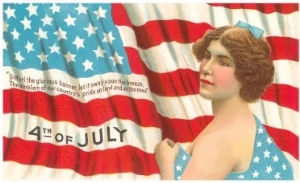 4th of July, Flag and Lady with Blue Bow