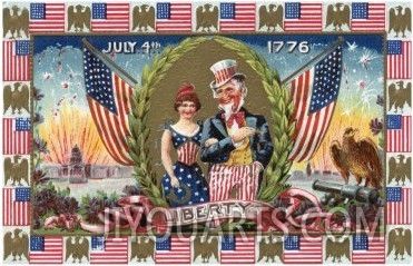 Fourth of July Greeting   Uncle Sam and Lady Liberty