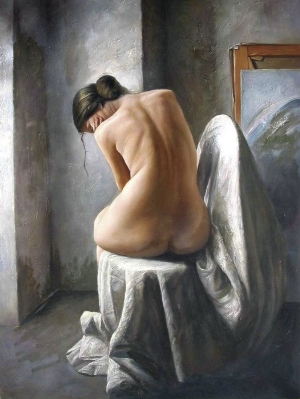 Nude Oil Painting 100% Handmade Museum Quality 0016,a nude woman sitting on a chair