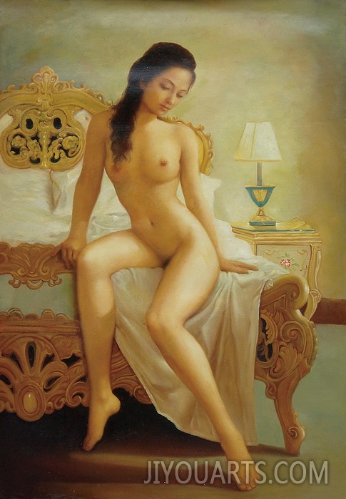 Nude Oil Painting 100% Handmade Museum Quality 0021,nude woman sitting by the bed