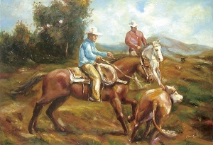 People Oil Painting 100% Handmade Museum Quality 0037,cowboys pasturing on the moutain