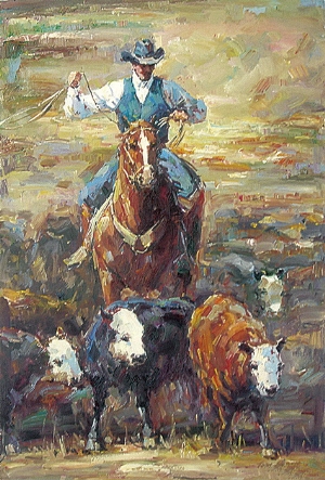 People Oil Painting 100% Handmade Museum Quality 0049,a cowboys pasturing
