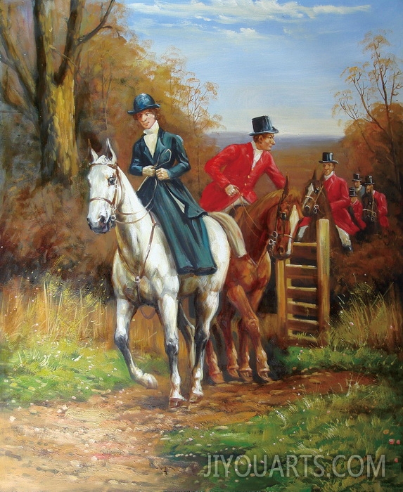 People Oil Painting 100% Handmade Museum Quality 0051,riding horses on the country road