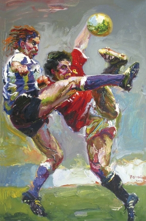 People Oil Painting 100% Handmade Museum Quality 0109,fierce competition during a football match
