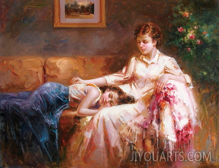 People Oil Painting 100% Handmade Museum Quality 0152,a mother and her sleeping child