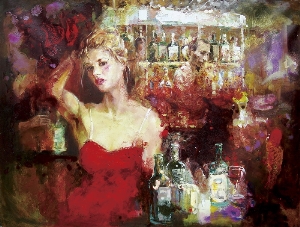 People Oil Painting 100% Handmade Museum Quality 0155,a woman in the bar