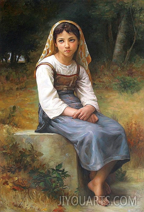People Oil Painting 100% Handmade Museum Quality 0166,girl sitting on a rock
