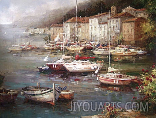 Landscape Oil Painting 100% Handmade Museum Quality0081,a scenery of the harbor