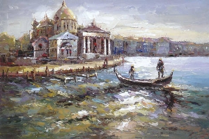 Landscape Oil Painting 100% Handmade Museum Quality0087,a port in the city Venice