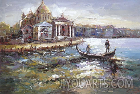Landscape Oil Painting 100% Handmade Museum Quality0087,a port in the city Venice