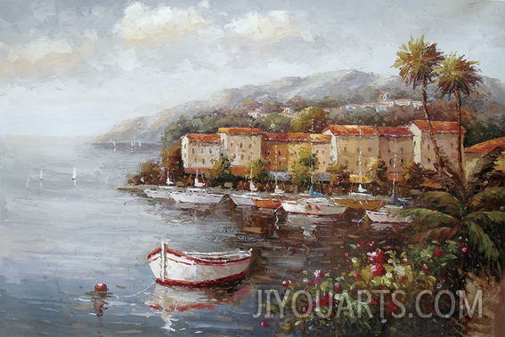 Landscape Oil Painting 100% Handmade Museum Quality0097,scenery of the harbor