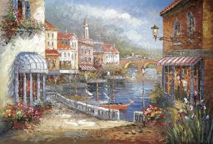 Landscape Oil Painting 100% Handmade Museum Quality0179,scene of the port