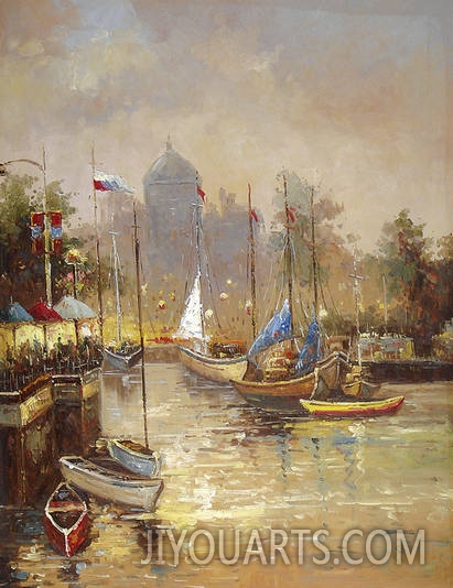 Landscape Oil Painting 100% Handmade Museum Quality0231,close view of the port