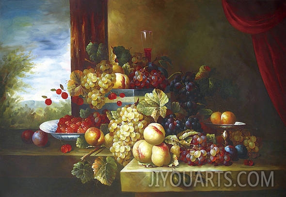 still life with dishes of fruits