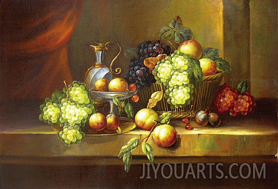 still life,grapes and peaches on the table