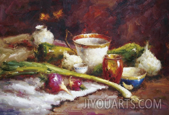 still life,vegetables and dishes prepare in the kichen