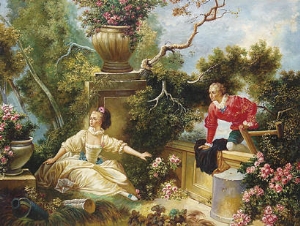 palace oil painting,lovers dating in the garden