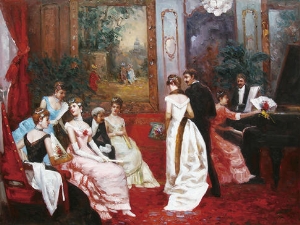 palace oil painting,a music party