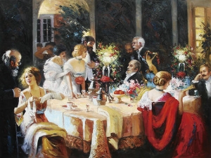 palace oil painting,a dinner party