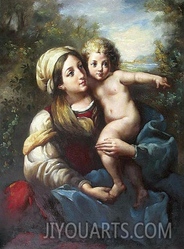 palace oil painting, mother and her baby