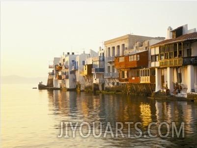 Little Venice at Sunset, Mykonos Town, Mykonos, (Mikonos), Greek Islands, Greece