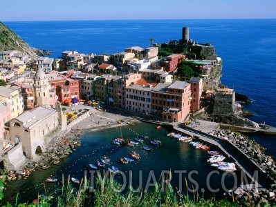 Vernazza and Harbour, Cinque Terre, Liguria, Italy